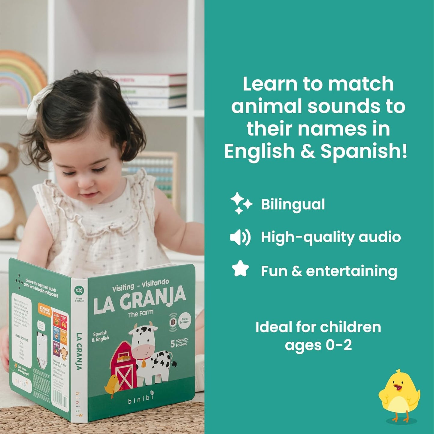 Binibi Spanish Books for Babies & Toddlers 1-3 La Granja Interactive Bilingual Sound Book with Farm Animal Sounds | Bilingual Children's Book | Spanish Learning for Kids | Libro en español para bebés