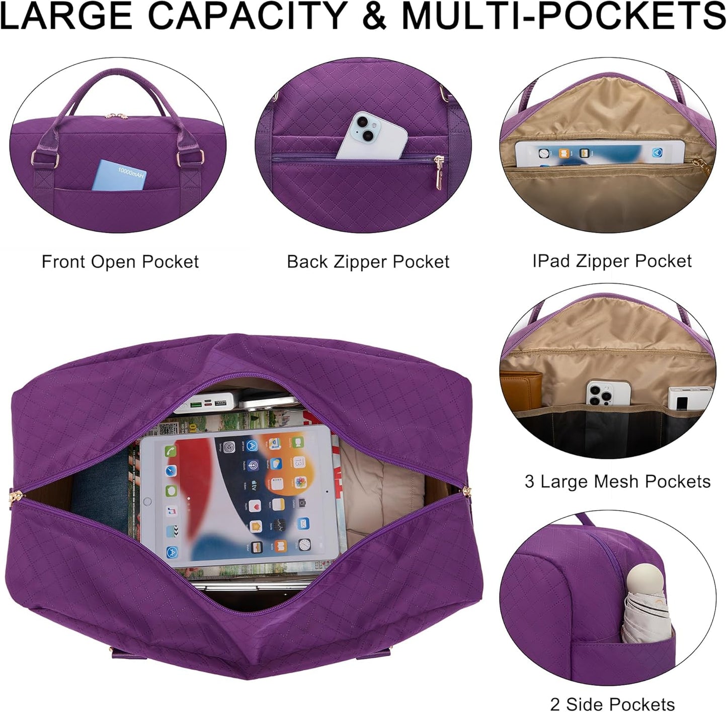 Soperwillton Women Travel Duffel Bags Carry On Overnight Bag with Shoe Compartment & Toiletry Pouch Gym Bag with Wet Pocket