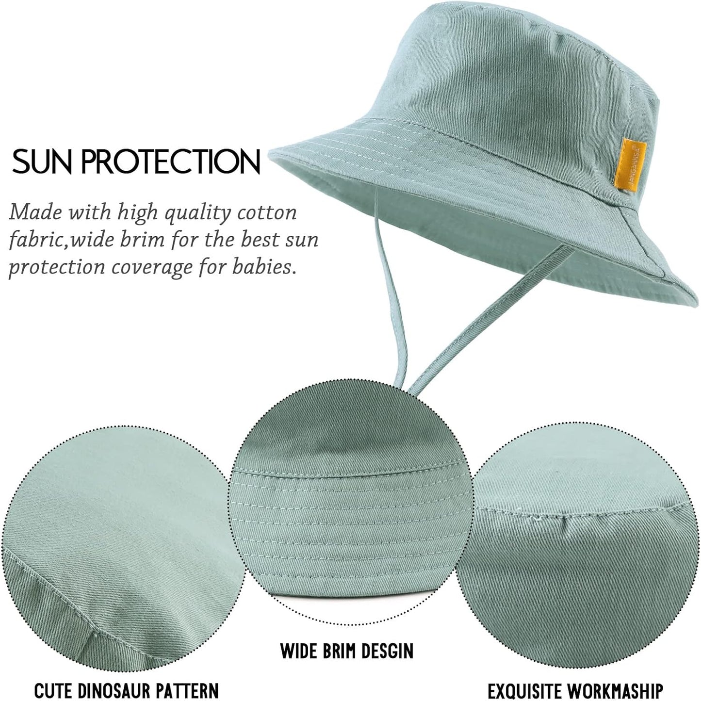 JANGANNSA Cotton Baby Sun Hat Infant Toddler Boys Girls Bucket Hats Summer Sun Protection Kids Beach Caps