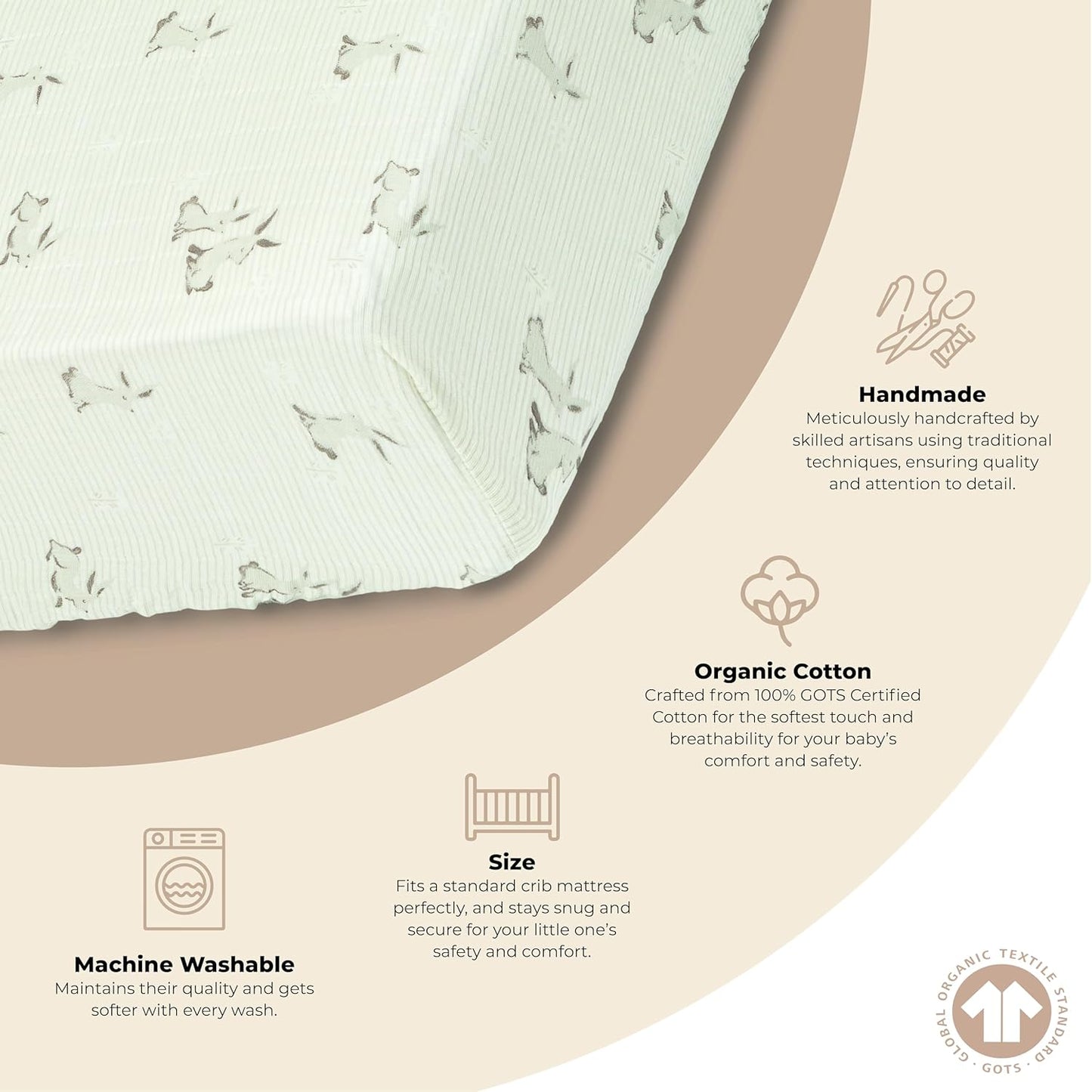 Crane Baby 100% Organic Cotton Gender Neutral Animal Nursery Bedding, Fitted Sheet, Soft Breathable GOTS Certified Cotton, Bunny Crib Sheet