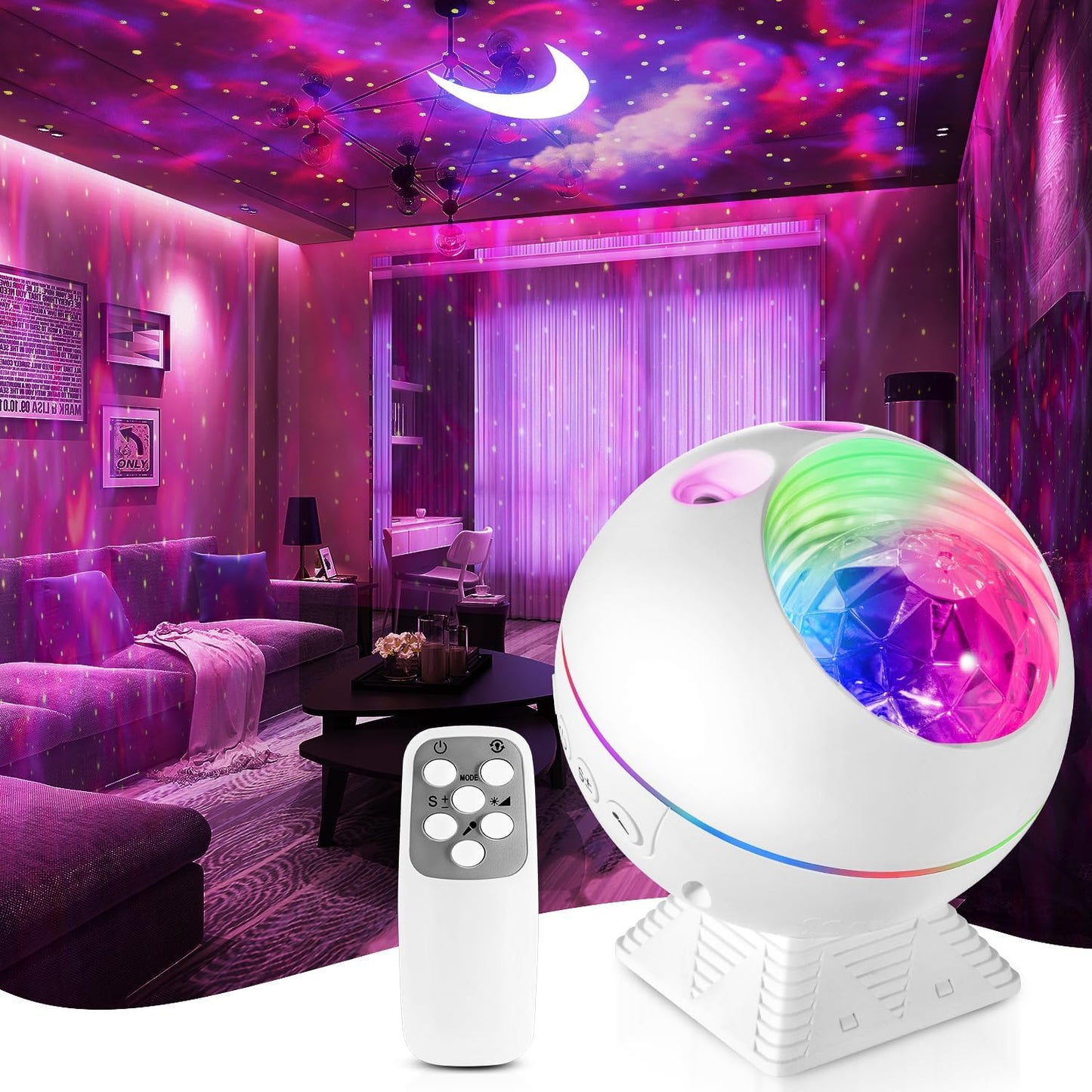 【Gift Package & Birthday Gift】 Stars+Moon 15 Colors/240 Lighting Modes Galaxy Projector Star Projector,Galaxy Lights for Bedroom,Star Projector Light Gifts Room Decor for Teen Girls Boys (White)