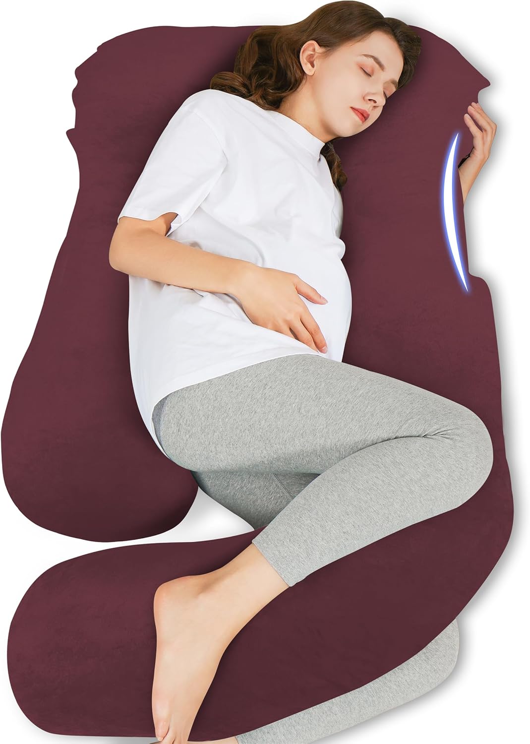 HIPHOP PANDA U-Shaped Pregnancy Pillow for Sleeping - Full Body Maternity Support Pillow with Cooling Removable Cover - Comfort for Back, HIPS, Legs, Belly - 57 Inch for Pregnant Women, Burgundy