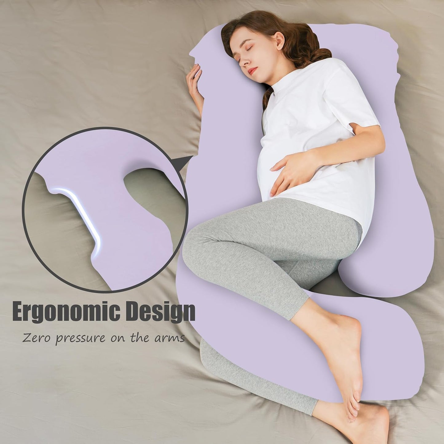 HIPHOP PANDA U-Shaped Pregnancy Pillow for Sleeping - Full Body Maternity Support Pillow with Removable Cover - Comfort for Back, HIPS, Legs, Belly - 57 Inch for Pregnant Women, Purple