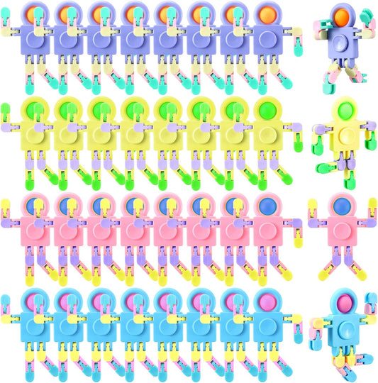 32 Pcs Funny Sensory Fidget Toys Robot Fidget Spinners Fidget Party Favors Robot Fingertip Toy DIY Transformable Chain for Teens Adults Stress Relief Birthday Gift (4 Colors,Elegant Style)