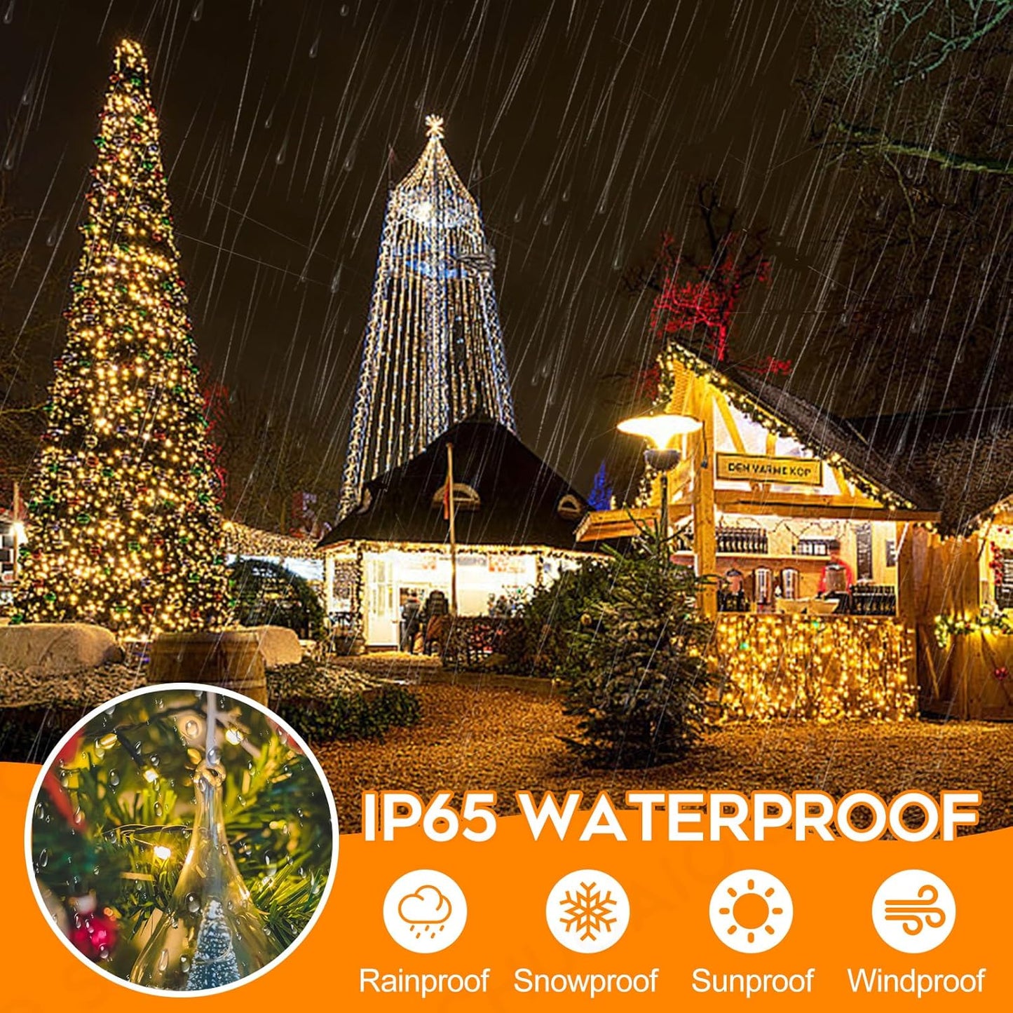 66FT 200 LED Christmas Light, Twinkle Xmas Lights with 8 Modes and Timer, Outdoor Waterproof Christmas Tree Lights for Room Bedroom Wedding Party Holiday Decorations, Warm White