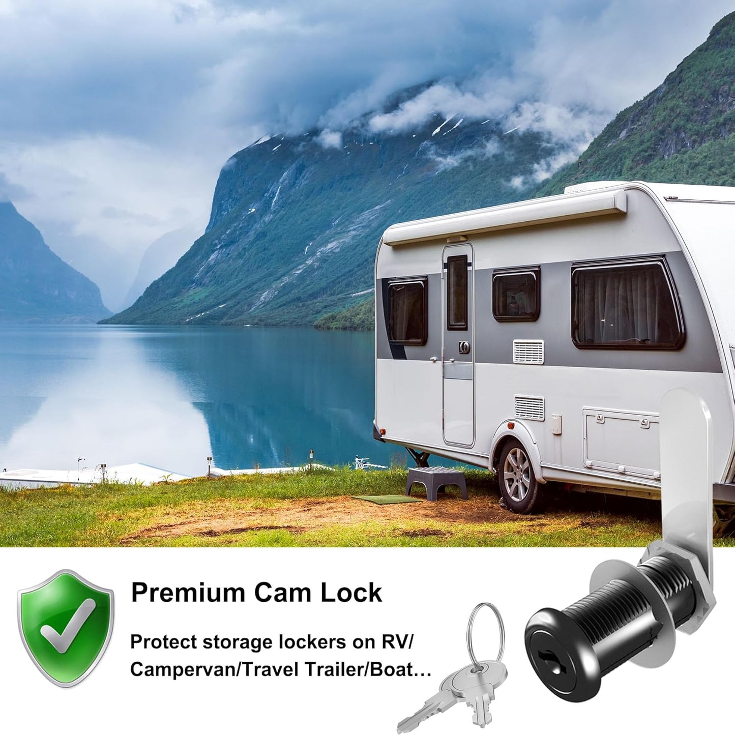 3 Pcs Cabinet Locks with Keys, 1-1/2'' Cam Lock Keyed Alike Fit 1-3/8'' Max Panel, Secure RV Locks for Cabinet Drawer Mailbox Lock Replacement, Zinc Alloy