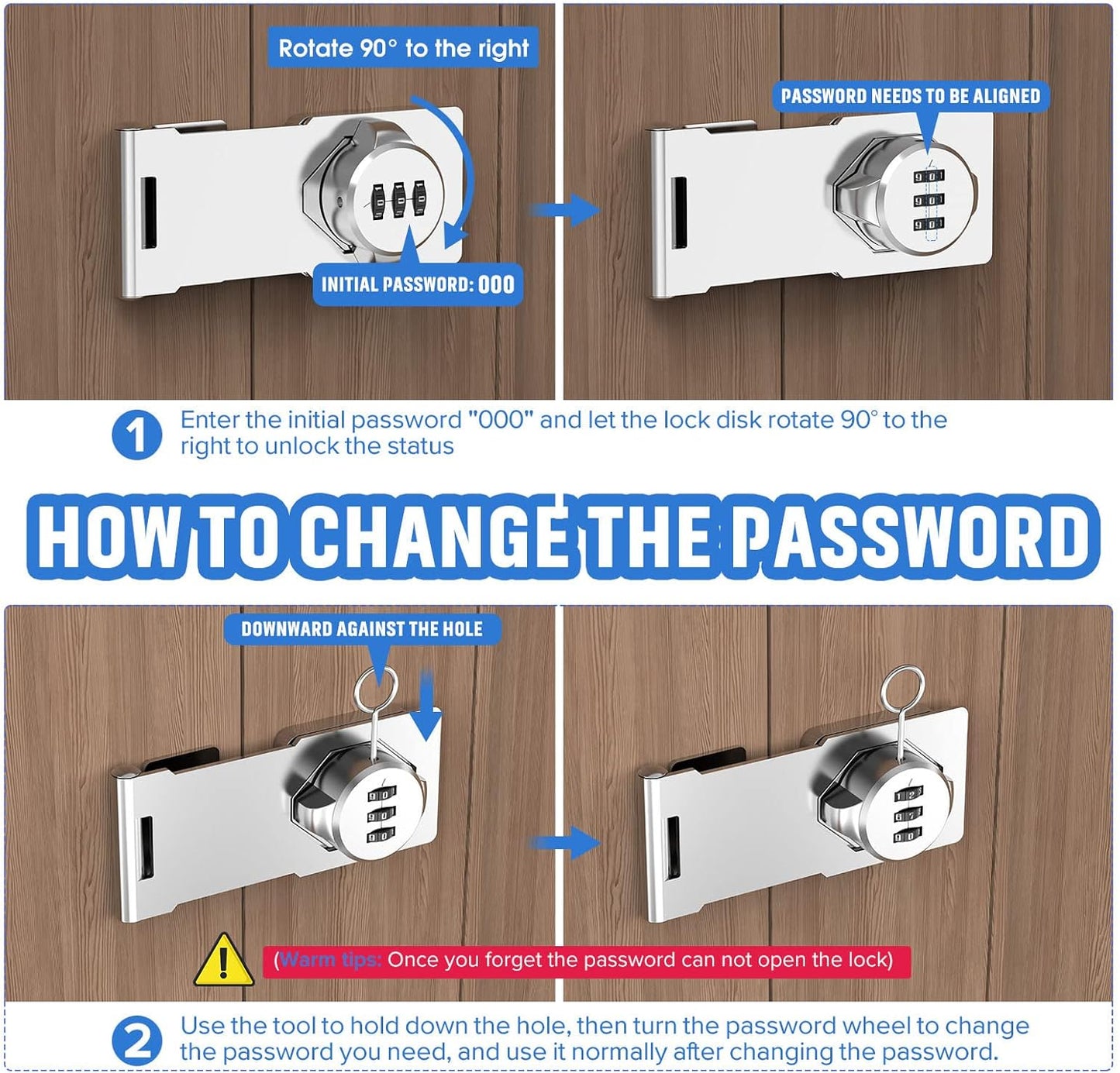 Household Cabinet Password Hasp Locks, Cabinet Locks with Combination, Door Security Slide Latch for Small Barn Doors, Bathroom, Outdoor, Garden (4 Pack Silver)