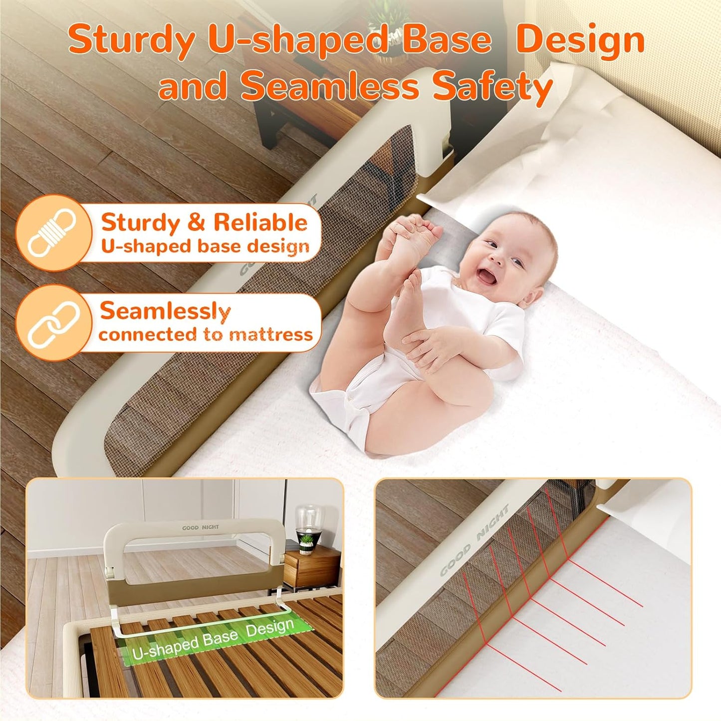 Bed Guard Rail for Toddlers - 47" Adjustable Heights & Folding up Portable Bed Railing for Baby - Toddler Bed Rails Guard for Crib, Twin, Bunk,Full Size, Queen & King Bed