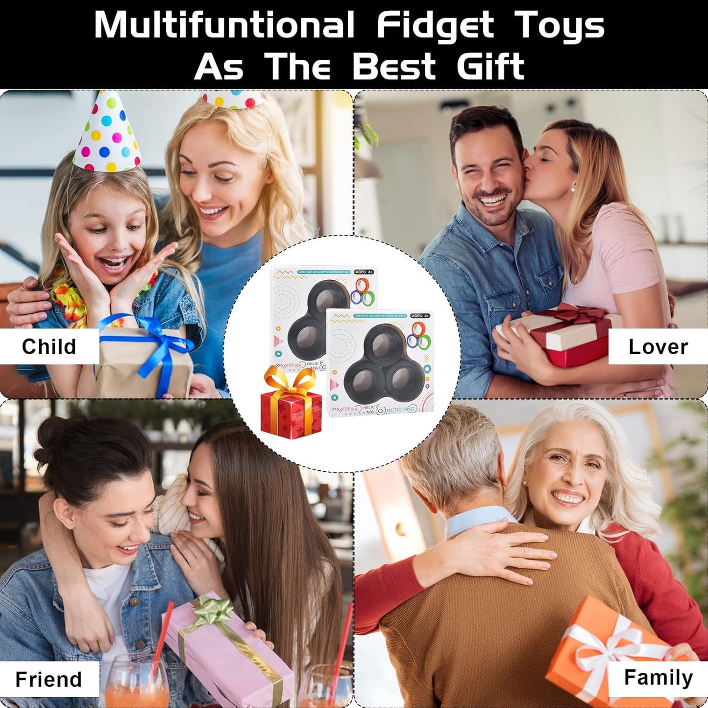 6PCS Magnetic Rings Fidget Toys,Fidget Stress Toy Pack, Adult Finger Fidget Toys, ADHD Anxiety Relief Decompression Magical Ring Fidget Toy,Teens Kids Gift 8 9 10 11 12 Year Old for Boys Girl