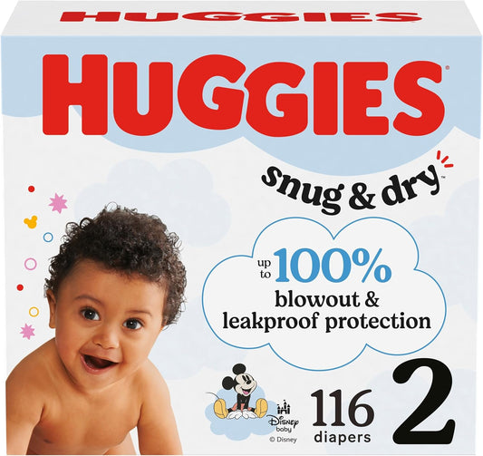 Huggies Size 2 Diapers, Snug & Dry Baby Diapers, Size 2 (12-18 lbs), 116 Count, Packaging May Vary