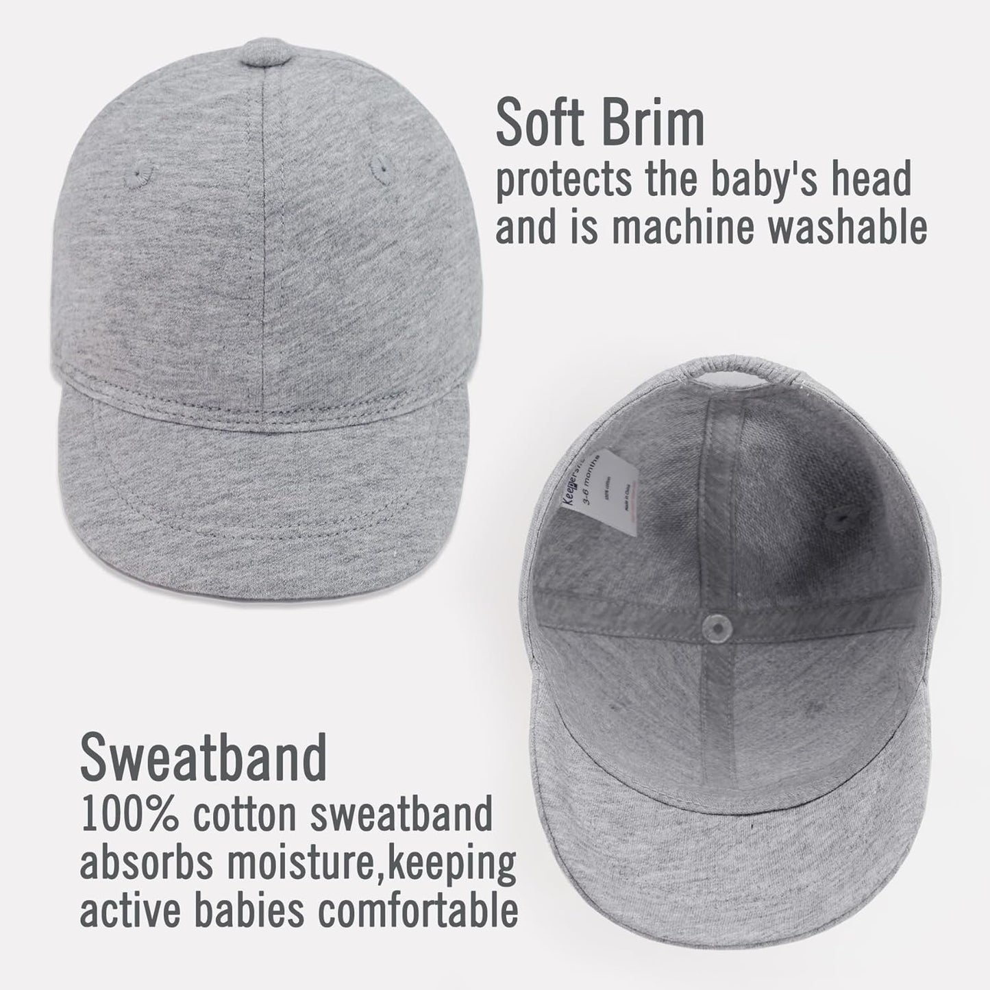 Keepersheep Baby Baseball Cap Infant Sun Hat, Cotton Knit with Soft Brim, Adjustable Soft Newborn Toddler Cap