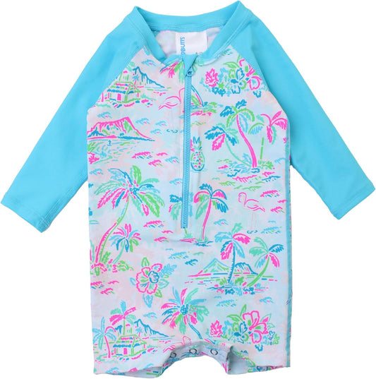 RUGGEDBUTTS Baby/Toddler Boy Swimsuit, One Piece Zipper Rash Guard Sunsuit with UPF 50+ Sun Protection