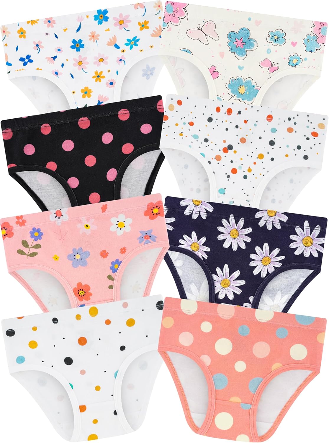 Girls' Underwear,Soft Cotton Tagless Panties for Toddlers' & Little Kids' Comfort,Breathable Briefs,8-Pack
