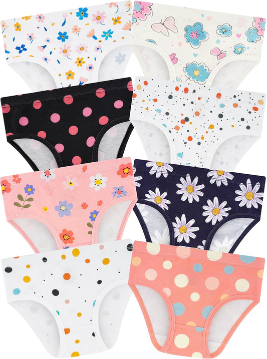 Girls' Underwear,Soft Cotton Tagless Panties for Toddlers' & Little Kids' Comfort,Breathable Briefs,8-Pack