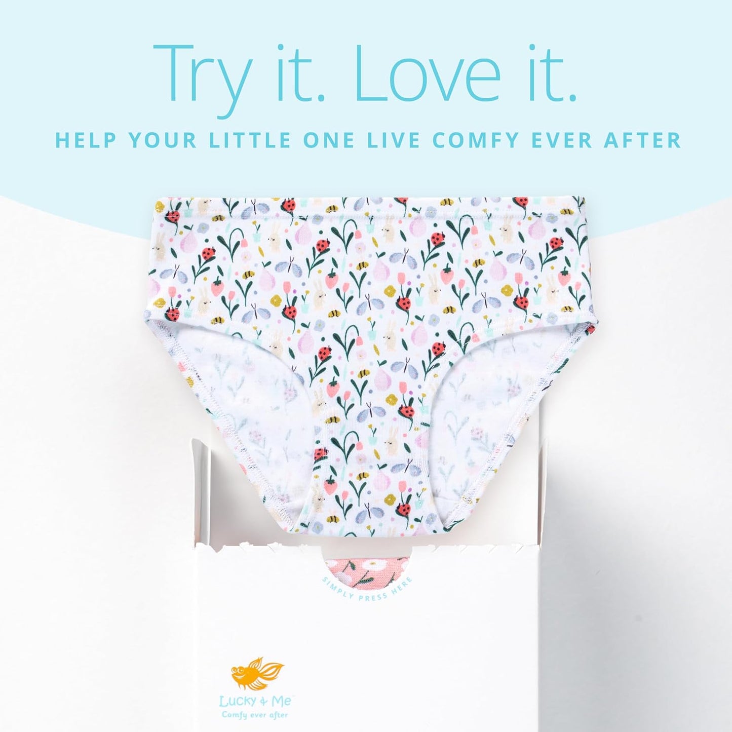 Lucky & Me Girls 100% Organic Cotton Underwear Briefs, Gracie 7 Pack