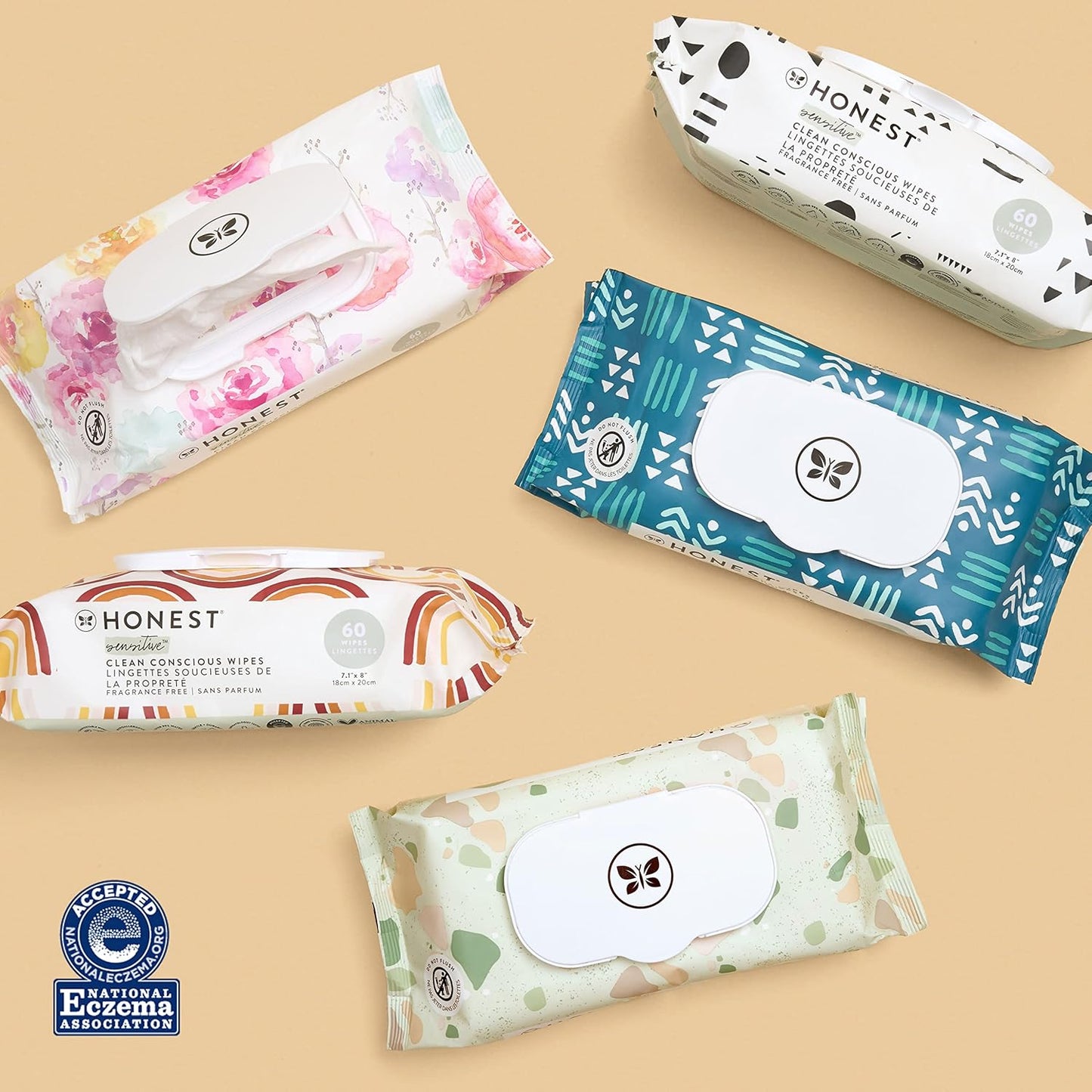 The Honest Company Clean Conscious Multi-Use Wipes | Hypoallergenic + Unscented for Sensitive Skin | Over 99% Water, Compostable, Plant Based, Baby Wipes | Rainbow, 60 Count