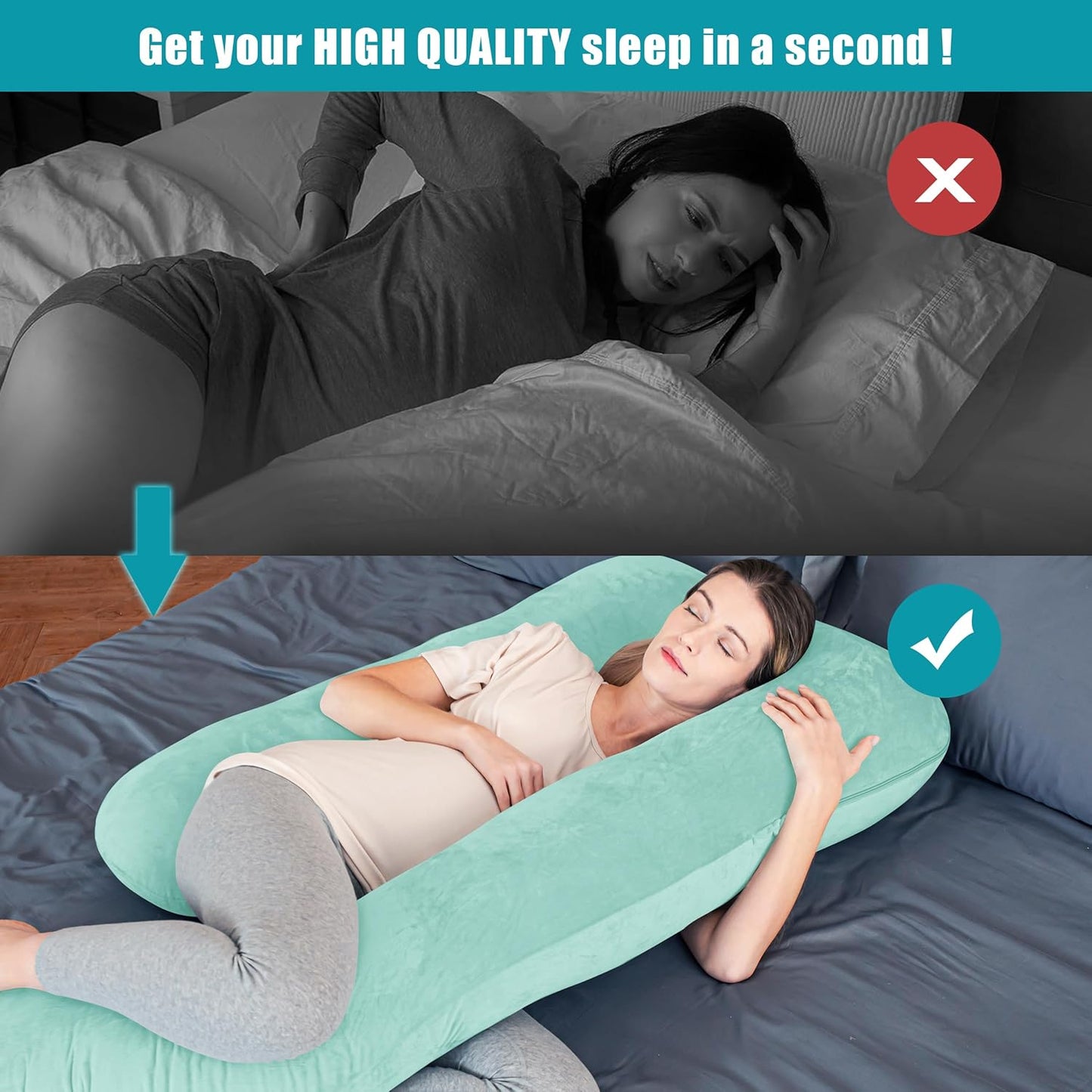 Cute Castle Pregnancy Pillows, Soft U-Shape Maternity Pillow with Removable Cover - Full Body Pillows for Adults Sleeping - Pregnancy Must Haves - Jumbo 57 Inch - Turquoise