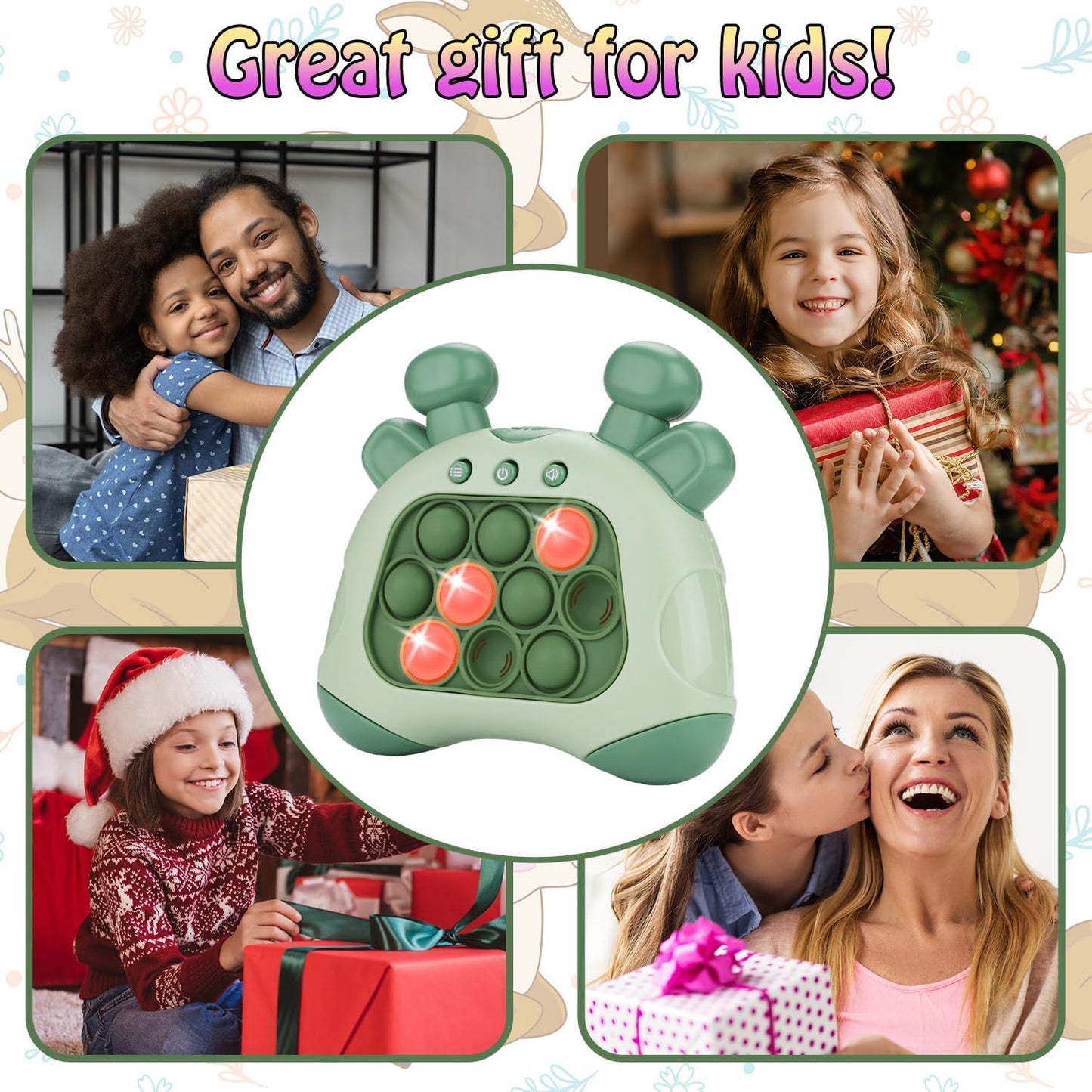 Fast Push Game, Deer Handheld Speed Push Bubble Game Console, Light up Pop Game Sensory Fidget Toys for Kids, Autism Sensory Toys, Birthday Easter Toy for Boys Girls Adults(Green)