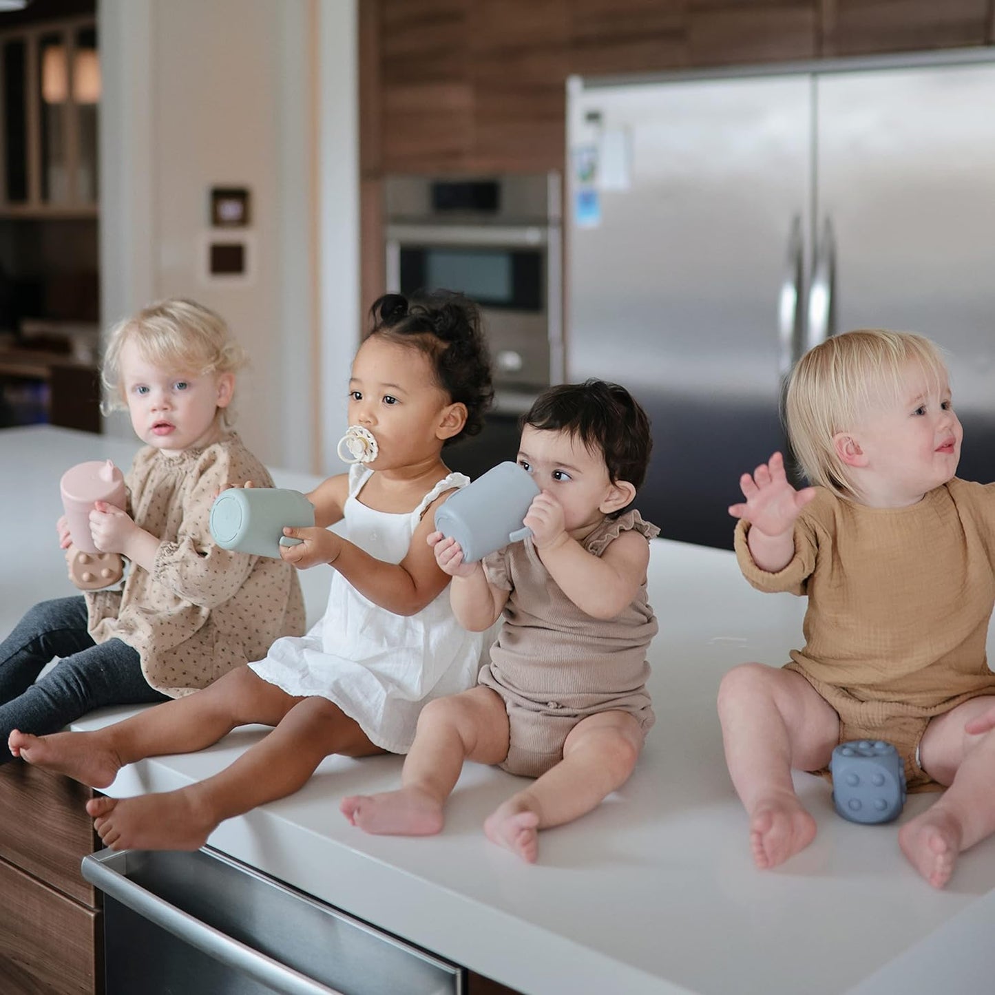 mushie Trainer Sippy Cup | Made in Denmark | Leak Resistant Twist-Off Lid & Handles | 6 Months + (Cloud)