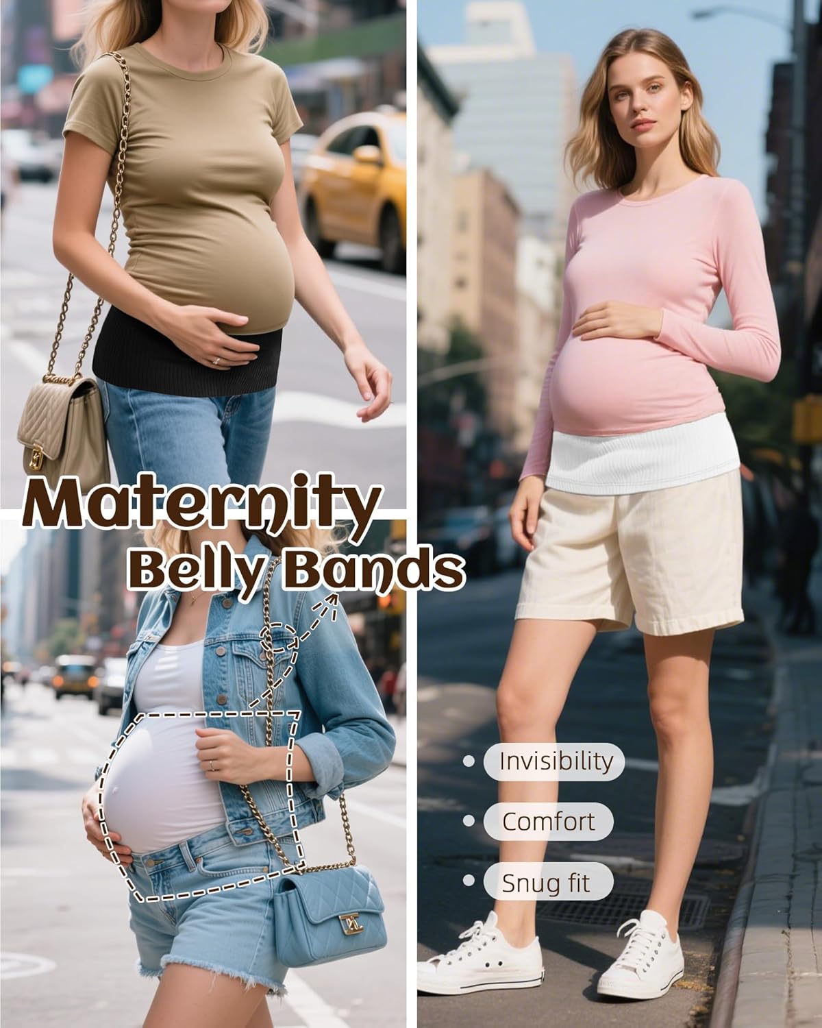 3 Pack Maternity Belly Bands for Pregnant Women Cotton Stretch Ribbed Pregnancy Support Belt Pants Extender