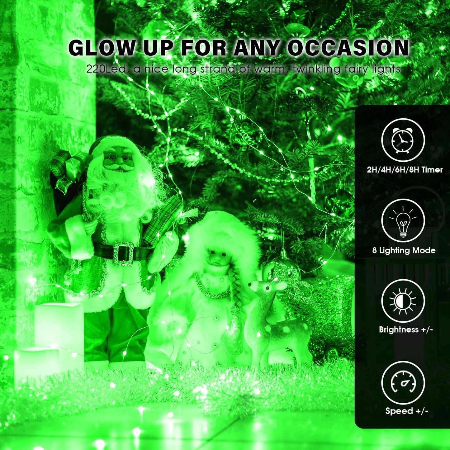 Fairy Lights 72ft 220 LED USB Twinkle String Lights Plug in Silver Wire Lights with Remote and Timer 8 Modes Outdoor Waterproof Starry Lights DIY Party Wedding Christmas Decoration（Green）