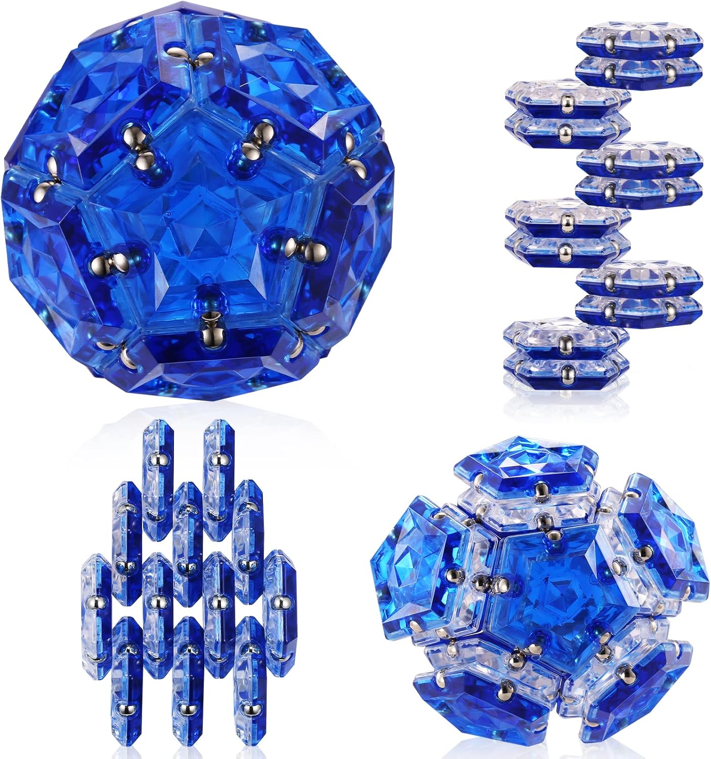 RoomyRoc Magnetic Fidget Sphere Magnets Balls - Crystal Diamond Blue - Magnet Fidgets Toy - 12 Piece Set - Creativity Beyond Imagination, Inspirational, Recreational, Desk Toys for Adults