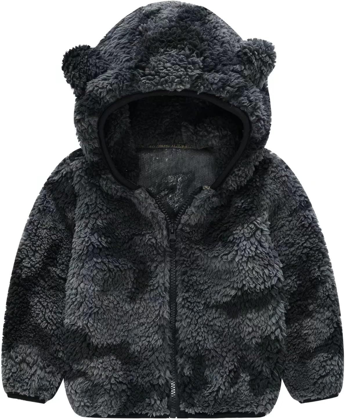 AIWUHE Toddler Boys Girls Hooded Jacket Fleece Hoodie Winter Warm Solid Color Teddy Coat Zip-up Bear Ear Sweater Fall Clothes