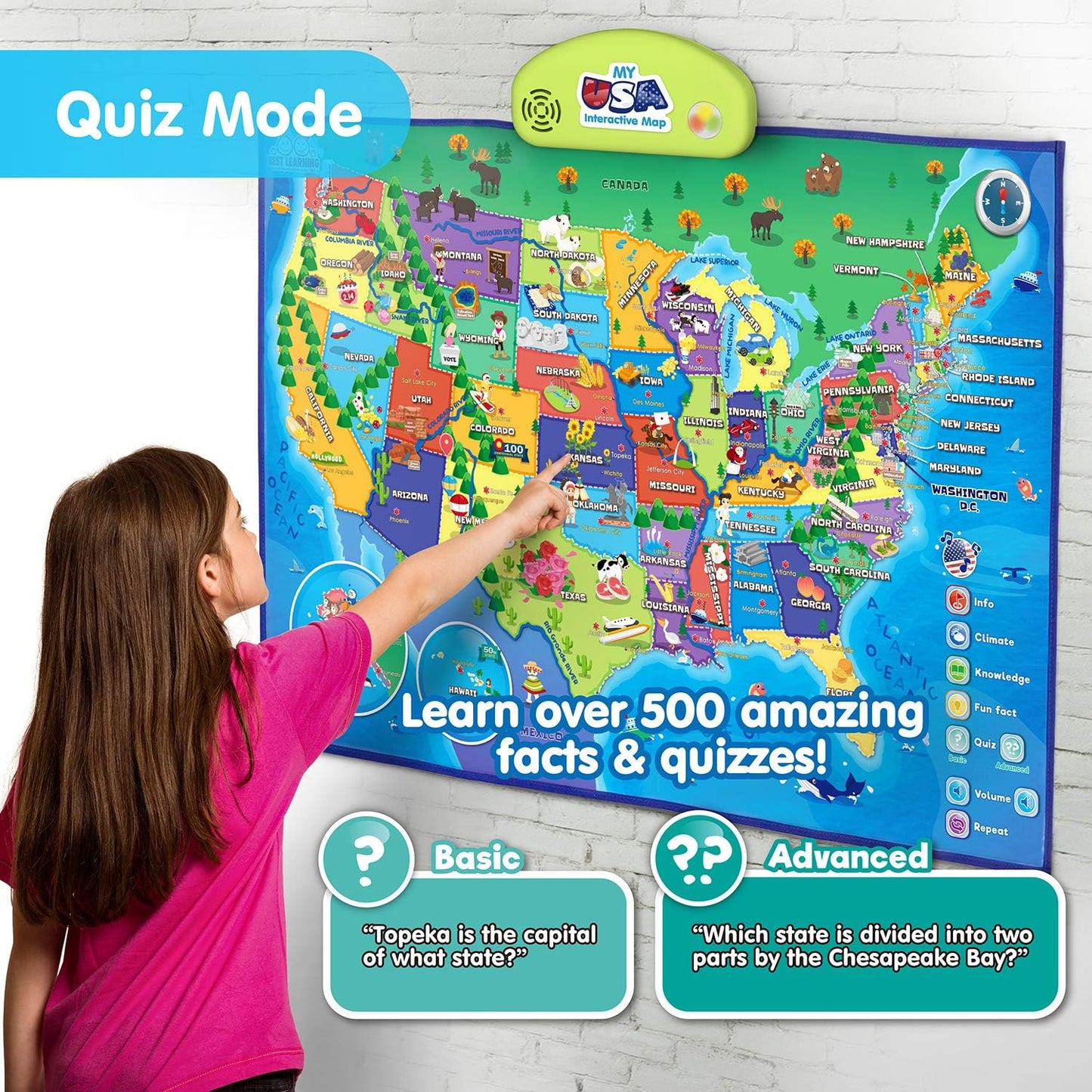 BEST LEARNING i-Poster My USA Interactive Map - Educational Talking Toy for Kids of Ages 5 to 12 Years Old