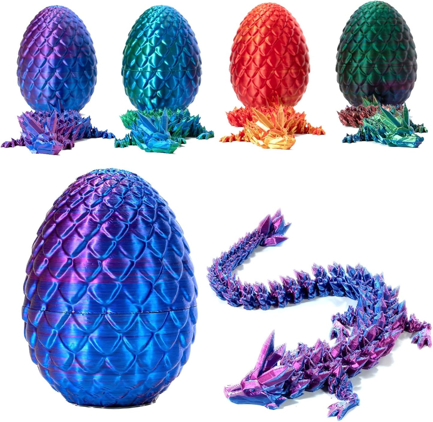 3D Printed Dragon in Egg, Full Articulated Crystal Dragon with Dragon Egg, Home Office Decor Executive Desk Toys, Adults Fidget Toys for Autism/ADHD (Laser Purple, 12")