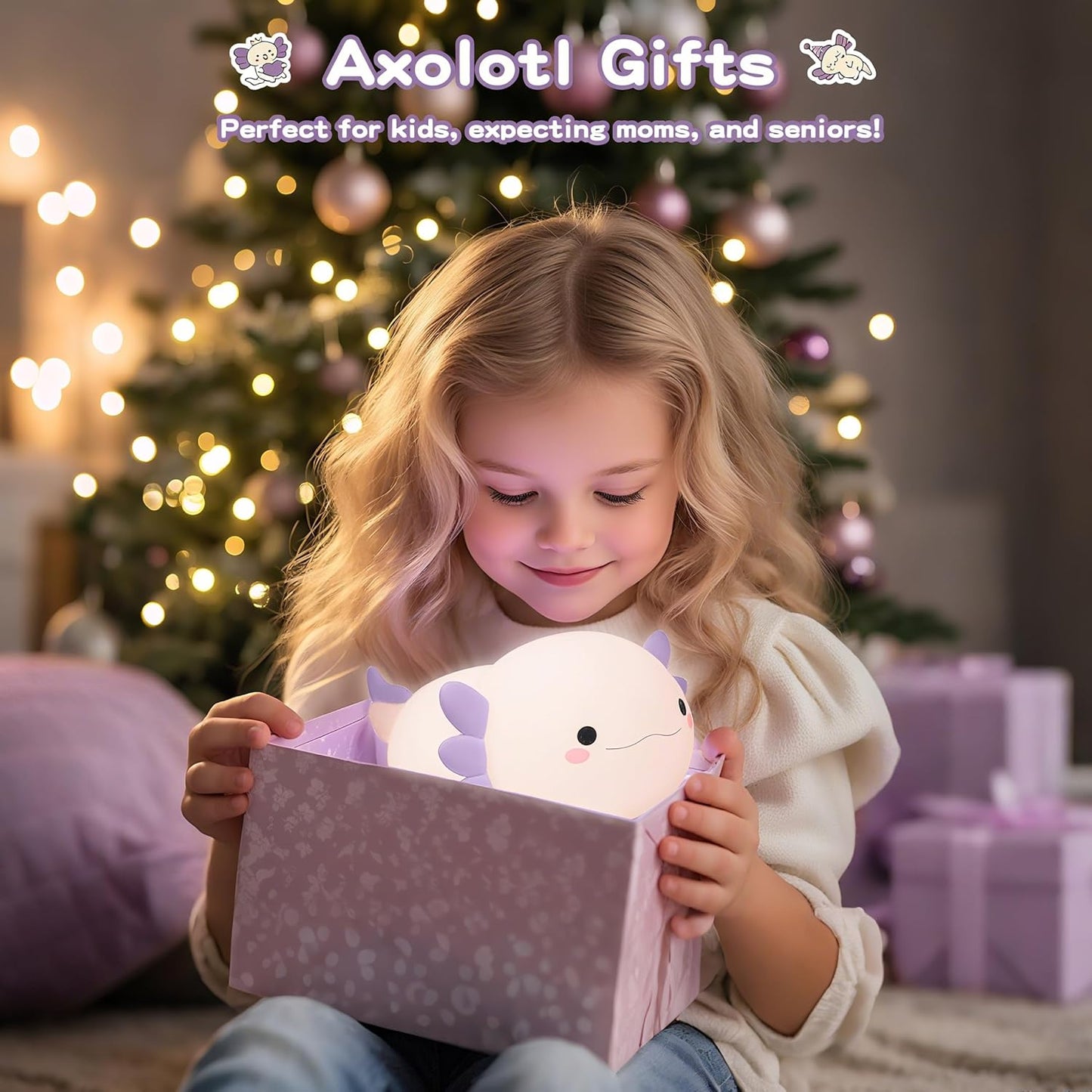 Axolotl Night Light for Kids,Cute Purple Axolotl Lamp,LED Squishy Nursery Nightlight, Food Grade Soft Silicone Novelty Animal Bedside Lamp,Adorable Room Decor, Axolotl Gitfs for Mother Girls Baby