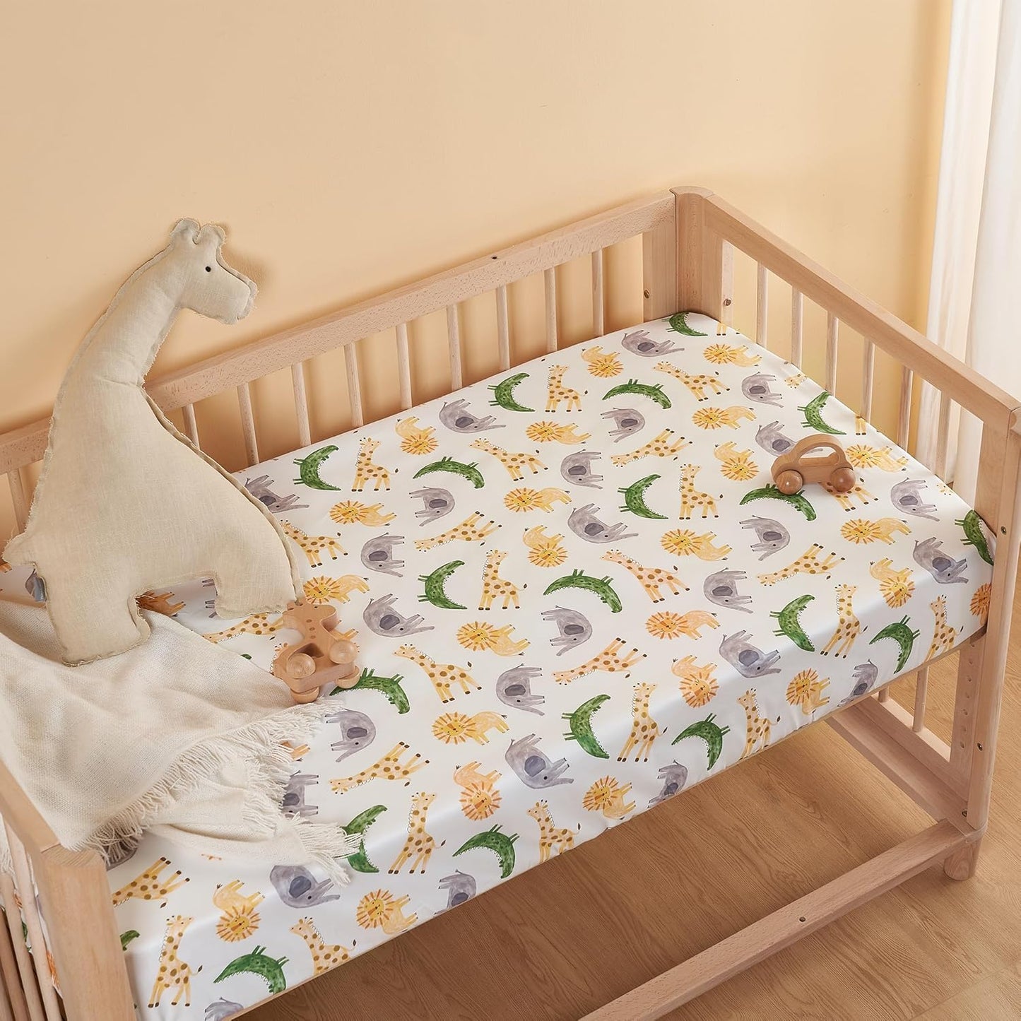 TILLYOU Baby Crib Sheets for Boys Girls, Super Soft Toddler Bed Sheets, 2 Pack Sheets for Standard Crib Mattress 28x52in, African Steppe