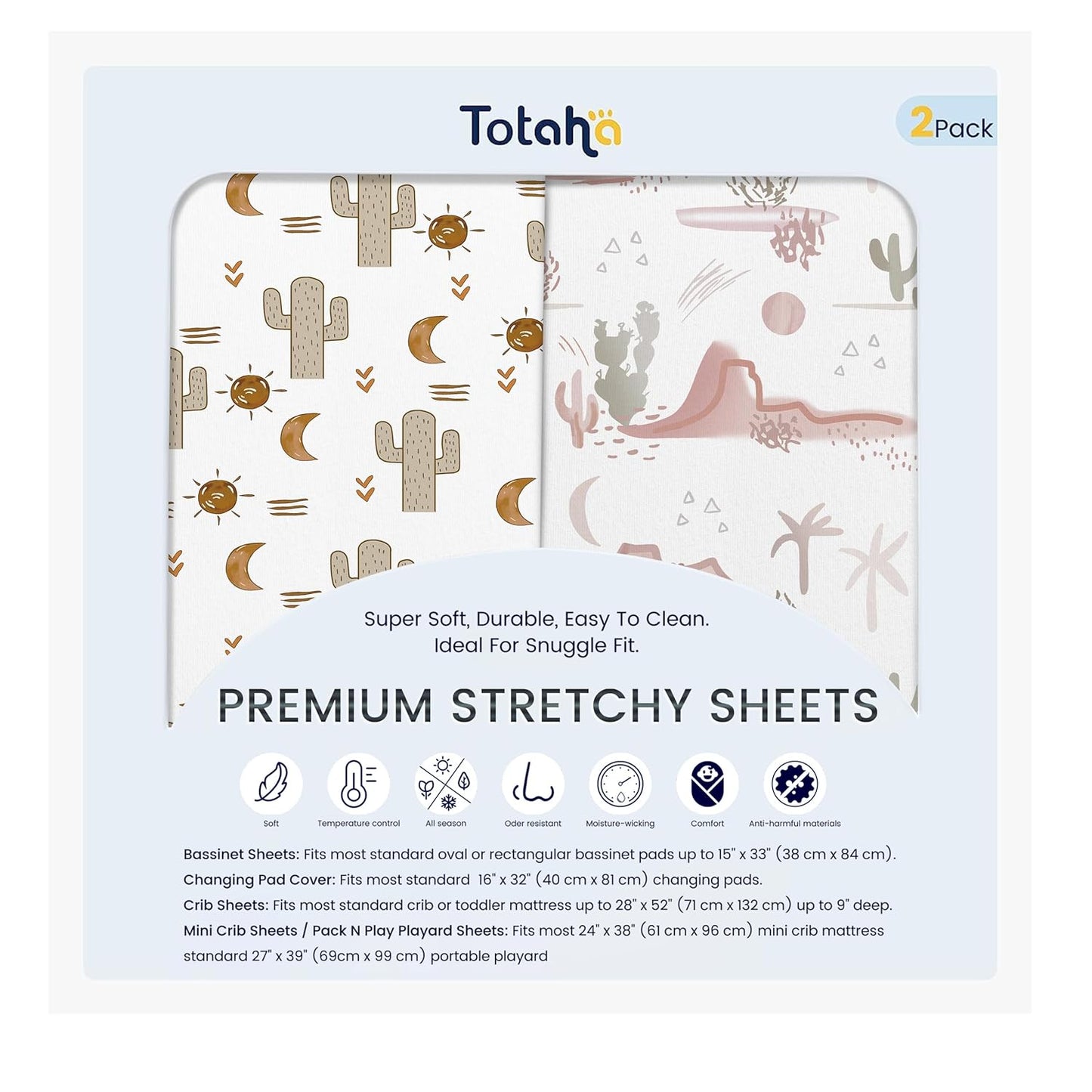 TotAha Cactus Changing Pad Covers Neutral, Buttery Soft Changing Table Cover Girl Boy, Silky Comfort Diaper Changing Pad Cover Fit 32x16 Changing Pads