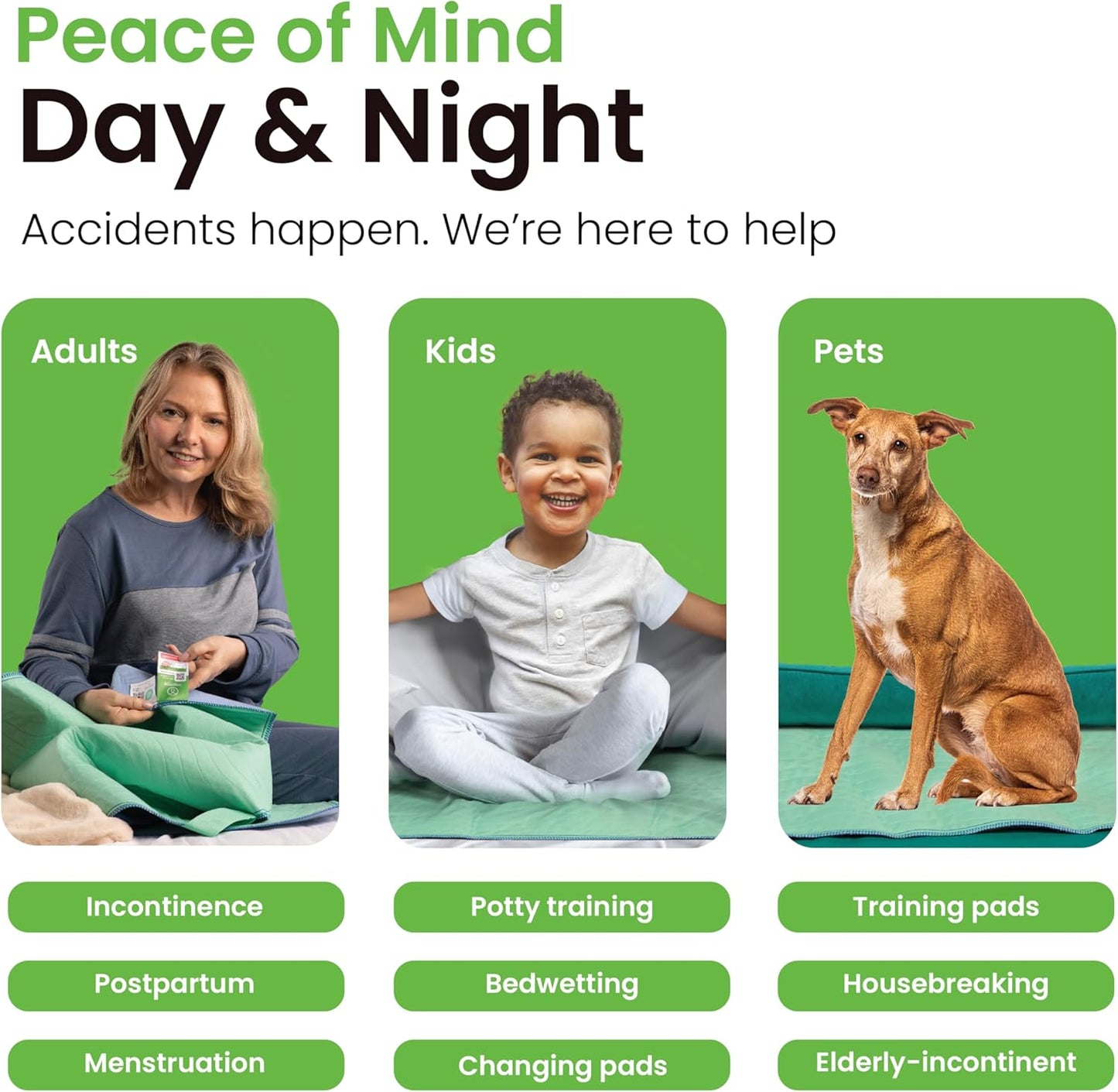 IMPROVIA® Washable Underpads, 34" x 52" (1 Pack) - Heavy Absorbency Reusable Incontinence Pads for Kids, Adults, Elderly, and Pets - Waterproof Protective Pad for Bed, Couch, Sofa, Furniture, Floor