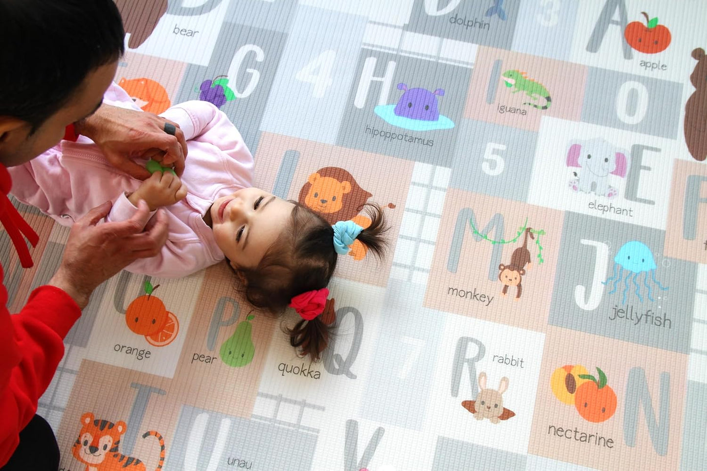 Cushmat Stylish Reversible Foam Play Mat (Large, Crystals Gray - Tropical Safari) - Soft, Waterproof, Durable Play mat for Infants, Babies, Toddler, Kids & Grownup - 6.5ft x 4.5ft