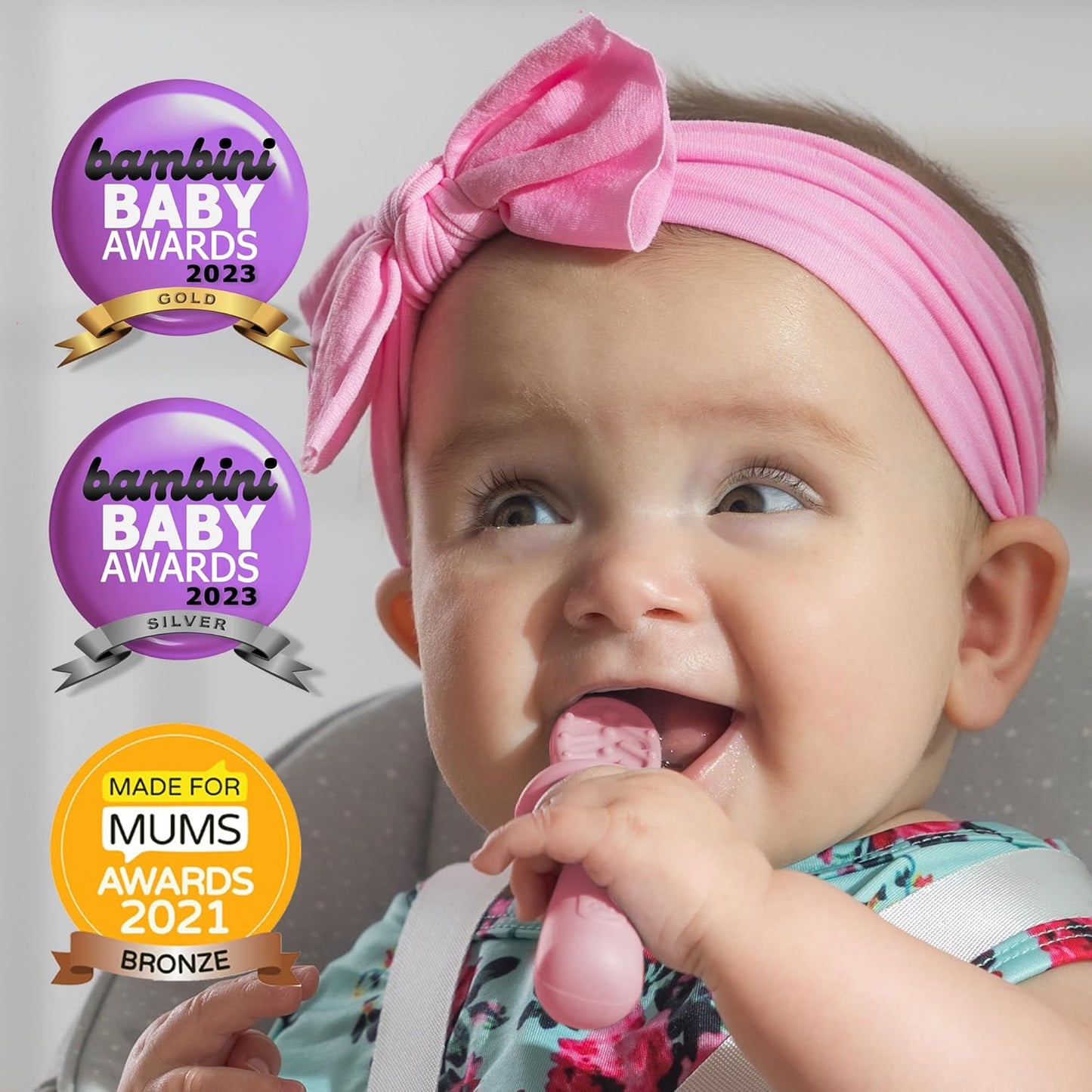 TalkTools ITSY Tiny Silicone Spoons – Twin Pack Soft Silicone Self-Feeding Training Spoons for Kids & Toddlers, Anti-Choking Flange Guard and Non-Slip Handle (Bubblegum)