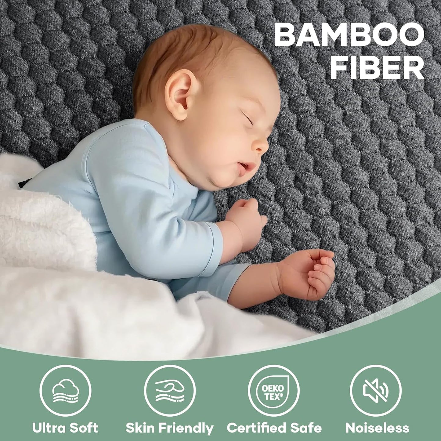 OhGeni Waterproof Mattress Protector, Mini Crib-Gray, Fitted Sheet with Stretchable Pockets, Deep Sleep Noiseless Soft. Breathable Cooling Hypoallergenic Material, Mattresses Cover for Bed