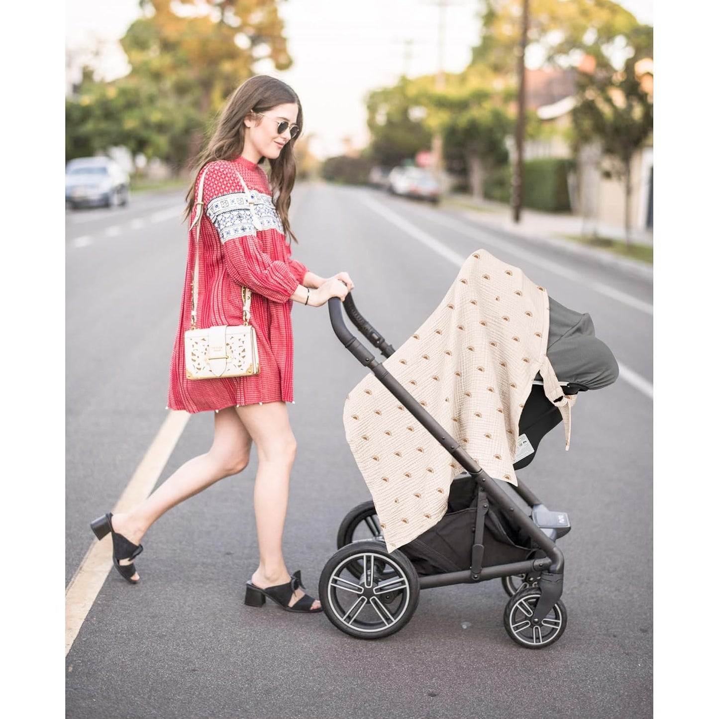 Konssy Muslin Nursing Cover for Baby Breastfeeding, Breathable 100% Cotton Breastfeeding Cover with Rigid Hoop for Mother Nursing Apron, Multi-use Carseat Canopy (Sun)