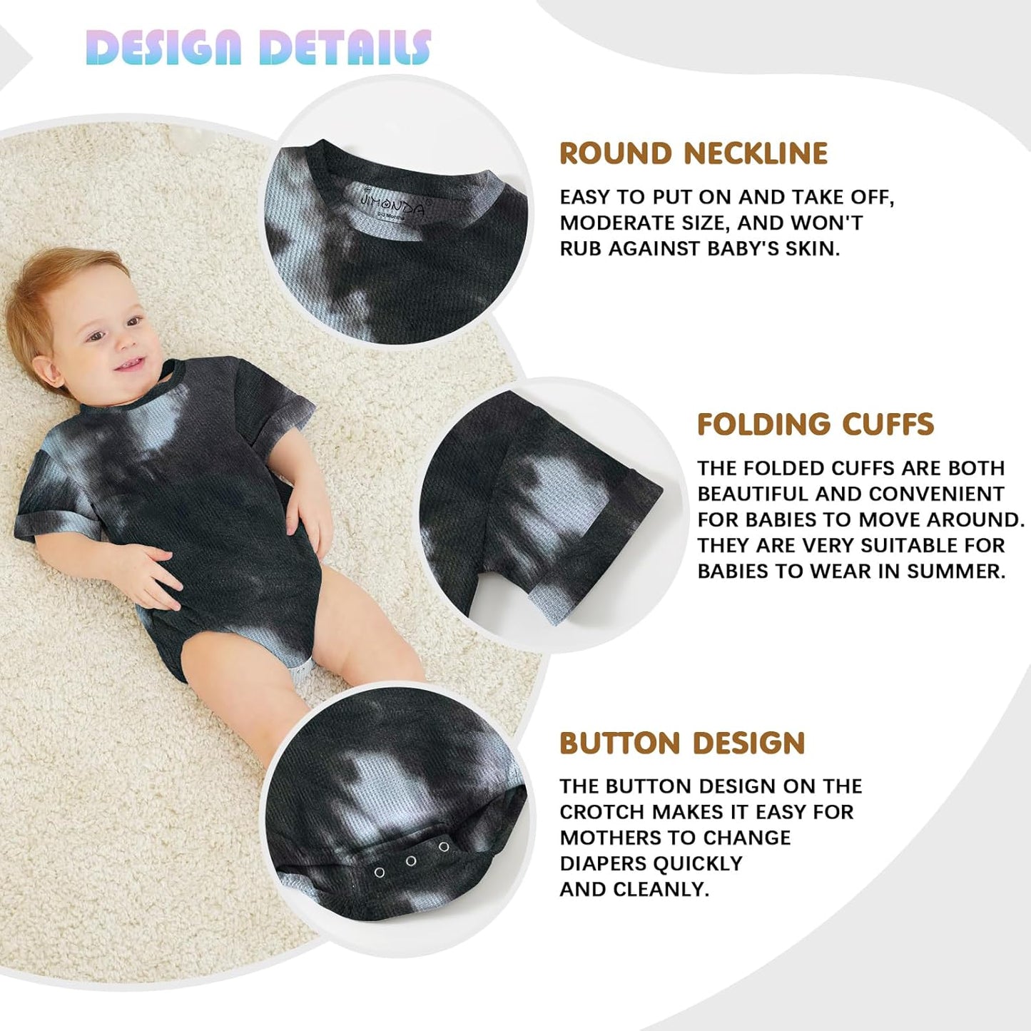 Jimonda Baby Bodysuit Newborn Tie Dye Clothes Infant Waffle One Piece Romper Baby Boys Girls Short Sleeve Jumpsuit Outfits