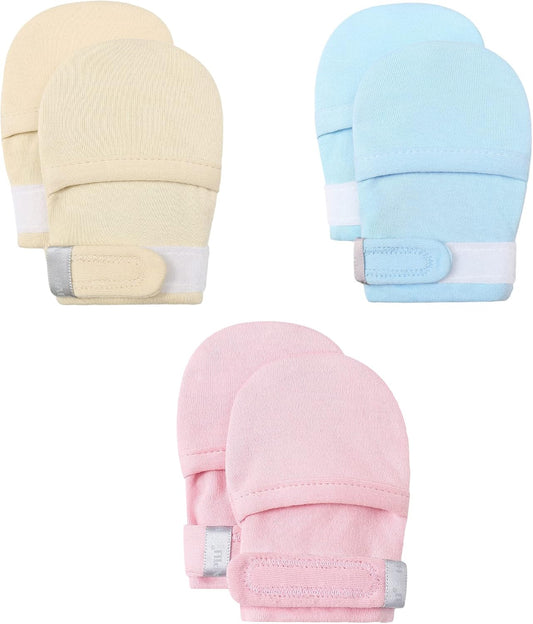 HAPIU Baby No Scratch Mittens Stay On, 100% Cotton Breathable, Adjustable Infant Gloves for Boys Girls, Newborn - 12 M