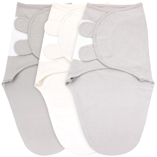 Bublo Baby Swaddles for Newborns - 3 Pack Baby Swaddles for 0-3 Months - Baby Swaddle Sleep Sack - Infant Sleeping Swaddle Sack - Adjustable Swaddle Blanket Wrap Boy Girl (Pastel Grey-White Solid)