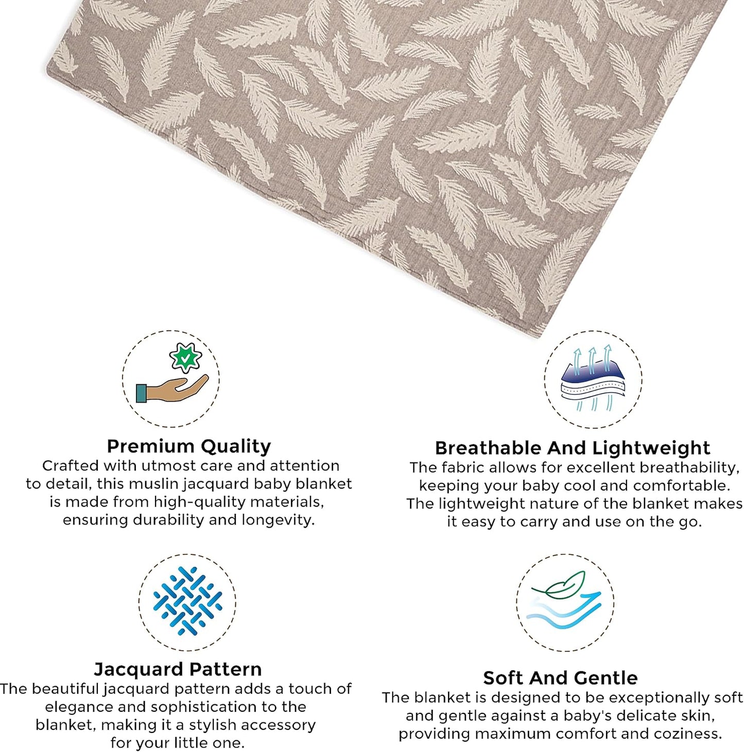 Crane Baby Blanket, Soft Cotton Jacquard Nursery and Stroller Blanket for Boys and Girls, Grey Feather, 30” x 40”