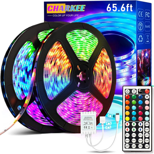 CHARKEE LED Lights for Bedroom 50 ft, Color Changing LED Strip Lights with 44-Key Remote, 12 Volt RGB SMD5050 Tape Lighting for Bedroom, Room Decor, Indoor,IG,TikTok,DIY(44key Remote)