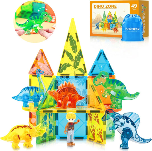 Dinosaur Magnetic Tiles,Animals Magnet Building Blocks Toys Dino World,3D STEM Educational Magnet Tiles for Boys Girls Kids Age 3 4 5 6 7 8
