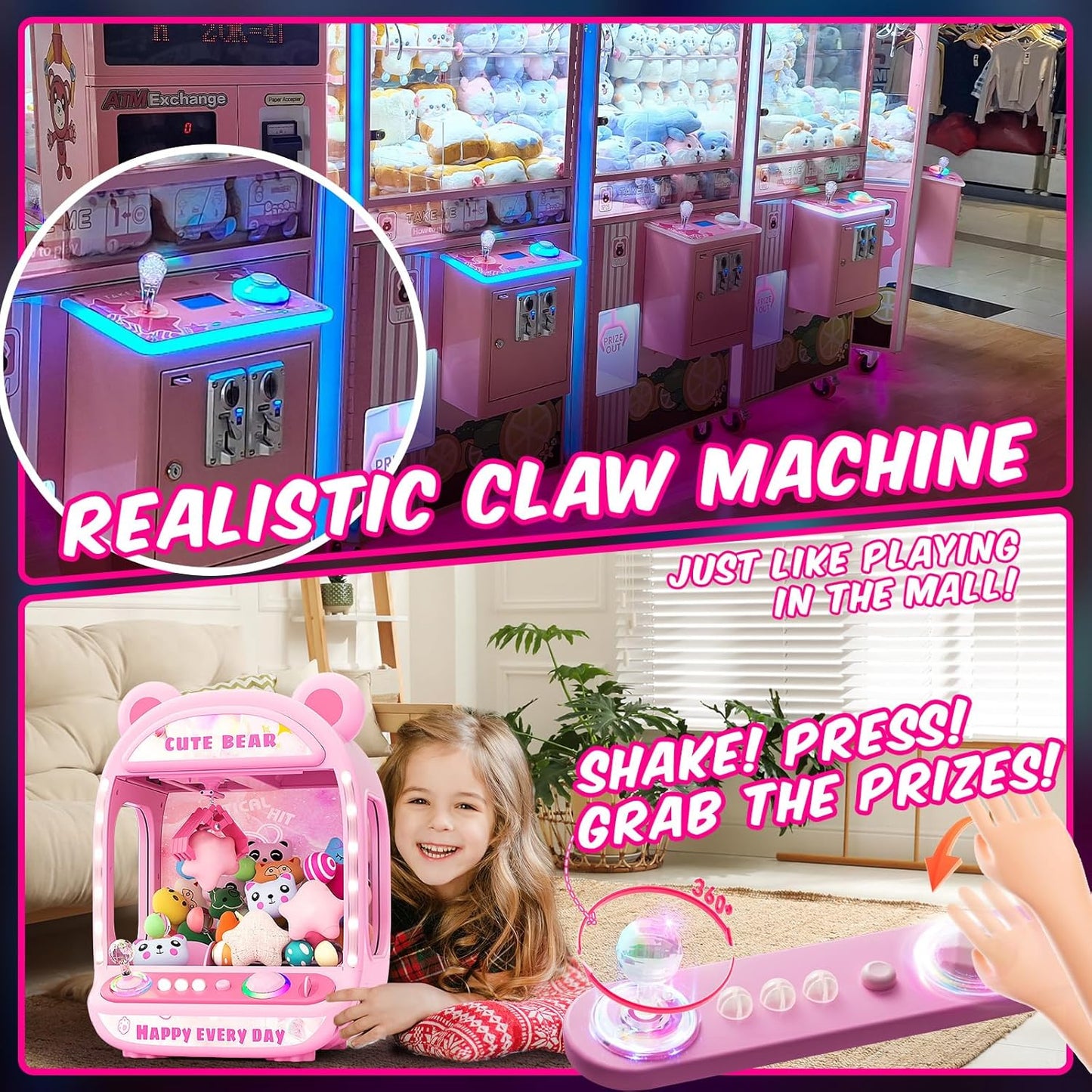 Skirfy Claws Machines for Kids,Unicorns Toys for Age 6+,Kids Games Mini Vending Machines with Squishys Toy Candy Dispenser,Claws Game Machine,Birthday Gifts for Girls Age 8-12