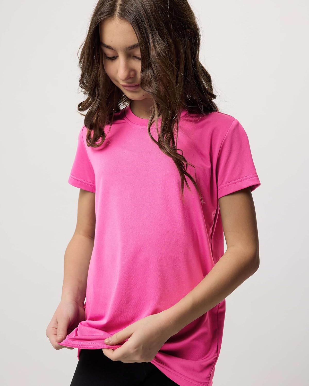 Real Essentials 5 Pack: Girls Short Sleeve Dry-Fit Crew Neck Active Athletic Performance T-Shirt
