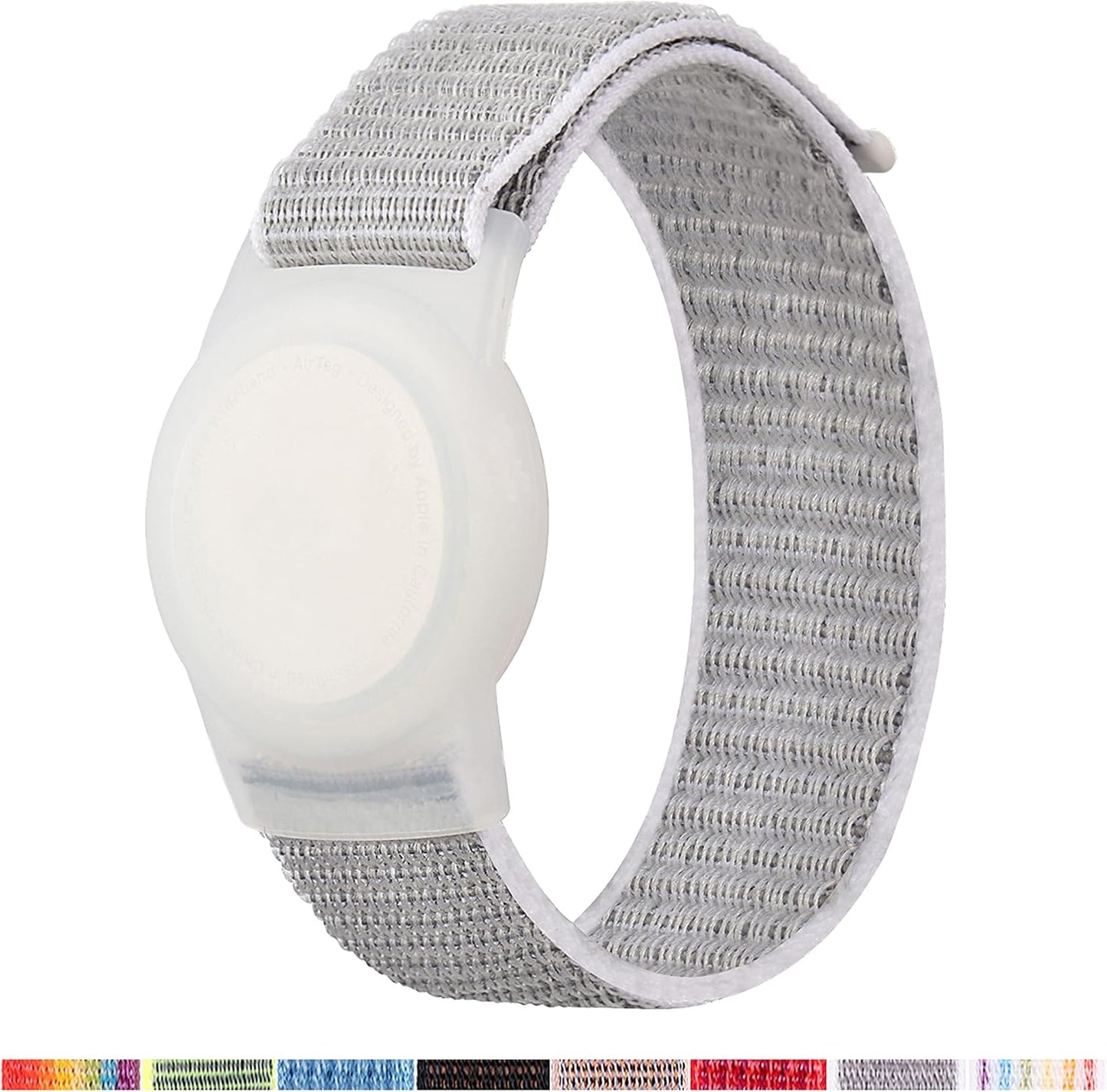AirTag Bracelet for Kids, Apple Air Tag Protective Cover with Nylon Wristband, Anti Lost GPS Trackers Case Cover Elastic Watch Band for Toddlers Girls Boys Elders (Grey)