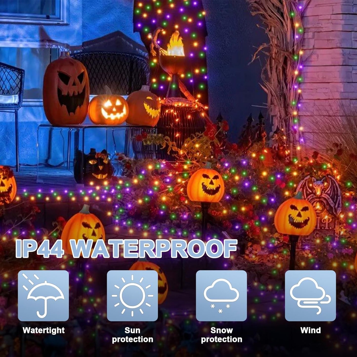 33ft Halloween Decorative Mini Lights, 100 LED Brown Wire Fairy Starry String Lights Plug in, 16Lighting Modes for Halloween Outdoor Party Decoration (Orange/Purple/Green)