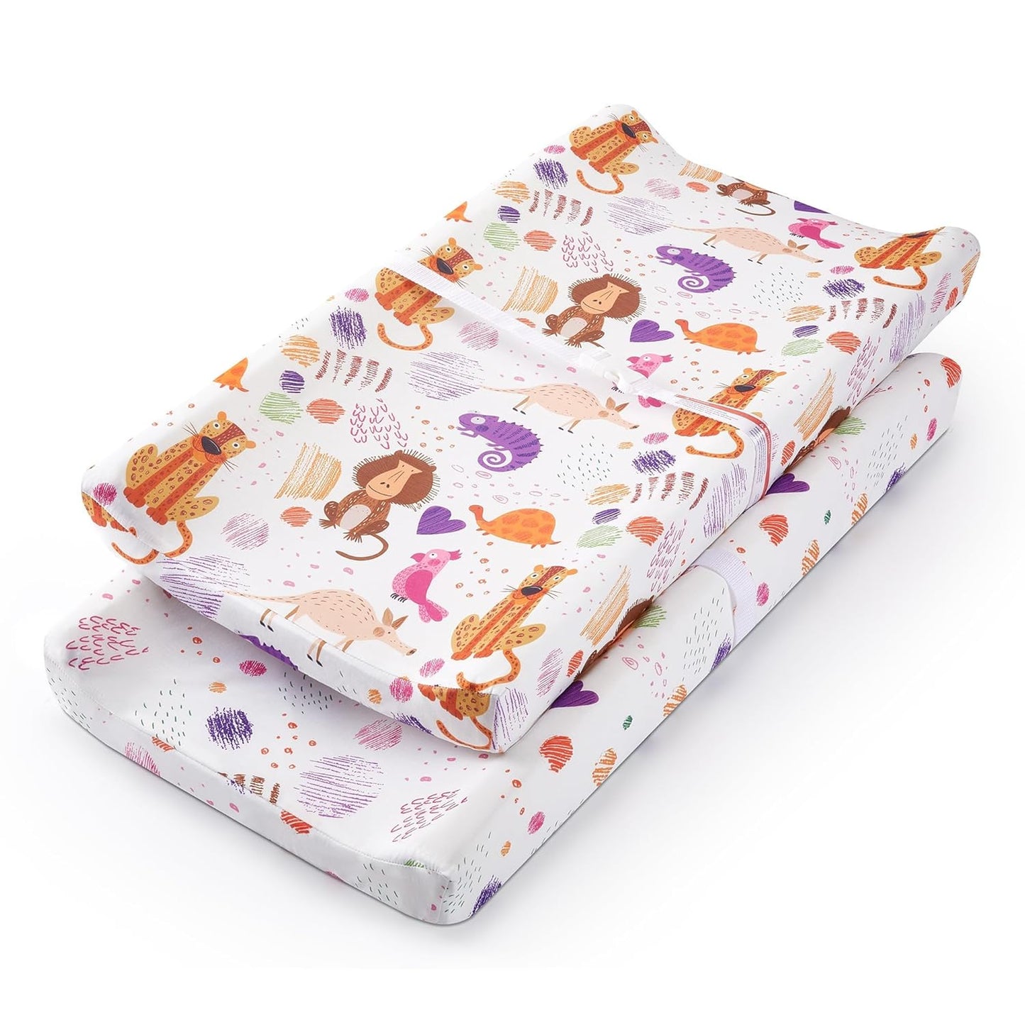 TILLYOU Baby Changing Pad Cover, Changing Table Cover for Girls Boys, Ultra Soft Breathable, 2 Pack Animal Graffiti & dot Printing