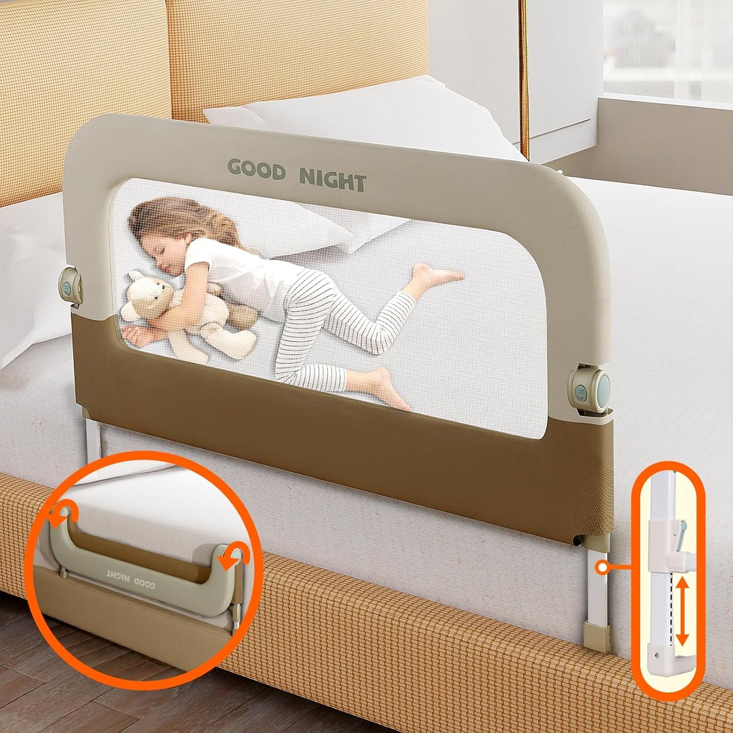 Bed Guard Rail for Toddlers - 32" Adjustable Heights & Folding up Portable Bed Railing for Baby - Toddler Bed Rails Guard for Crib, Twin, Bunk,Full Size, Queen & King Bed