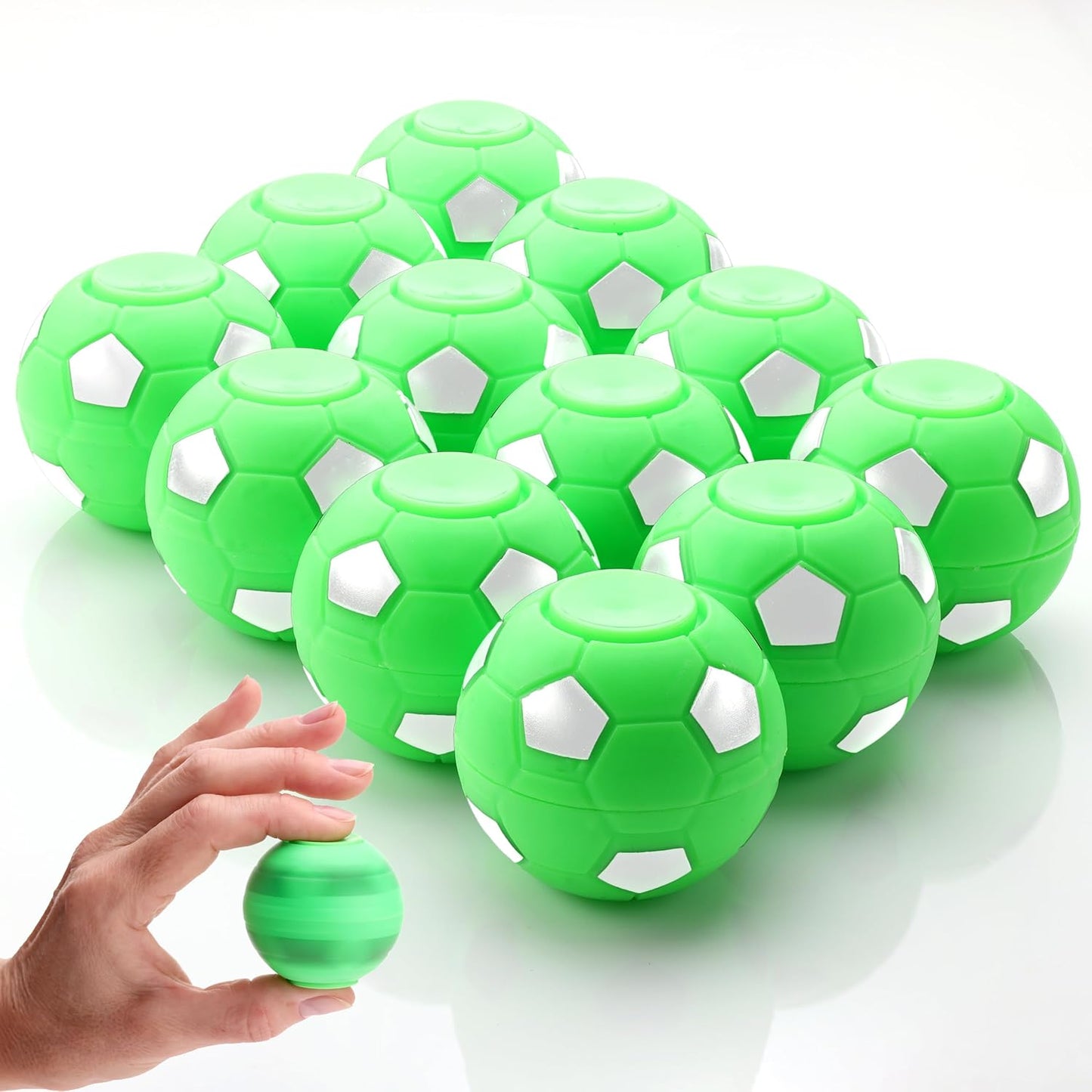 Entervending Fidget Spinners - 2 Inch Stress Balls - 12 Pcs Soccer Party Favors - Green Mini Fidget Spinners - Classroom Prizes - Fidget Spinners for Kids Easter Basket Stuffers